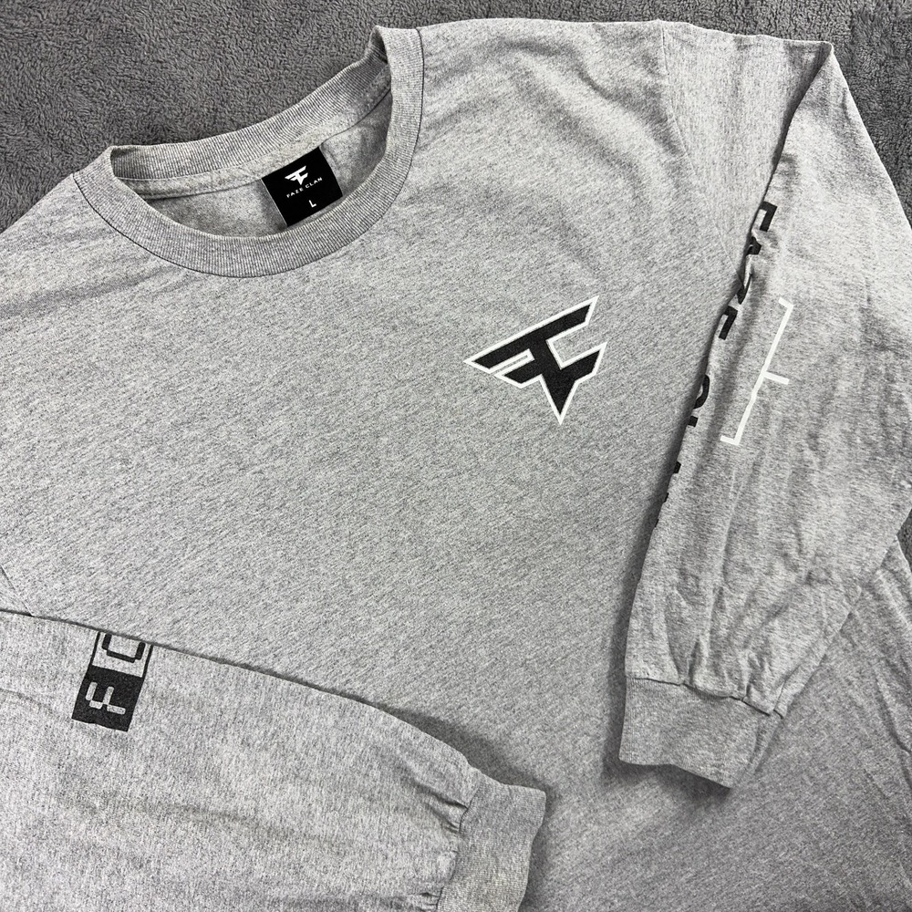 FaZe Clan Shirt‎ Mens Large Gray Long Sleeve Logo Graphic Gaming Esports Tee